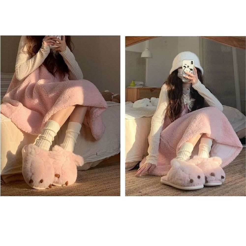 Cute Cat Paw Fluffy Slippers-Furever Adorable