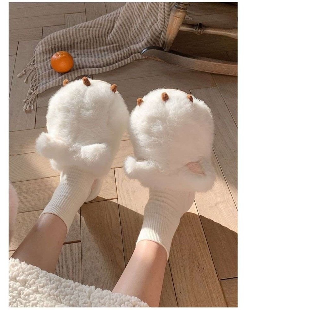 Cute Cat Paw Fluffy Slippers-Furever Adorable