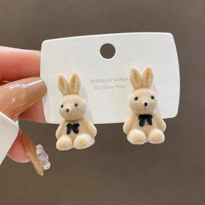 Cute Flocked Rabbit / Bear Earrings / Rings-Furever Adorable