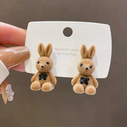 Cute Flocked Rabbit / Bear Earrings / Rings-Furever Adorable