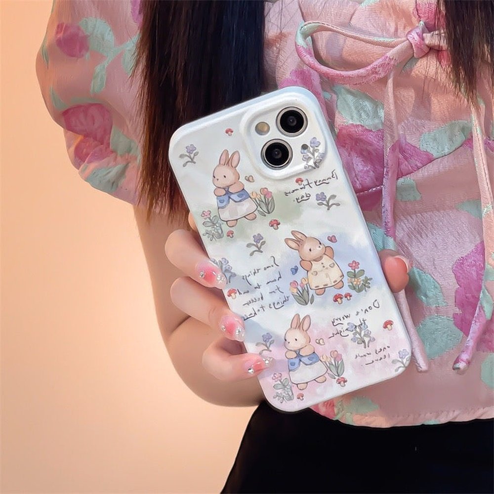 Cute Floral Bunny Silicone Phone Case-Furever Adorable