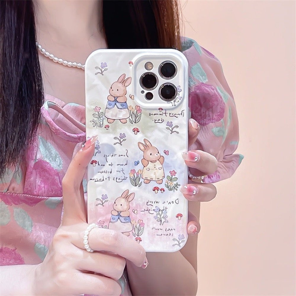 Cute Floral Bunny Silicone Phone Case-Furever Adorable