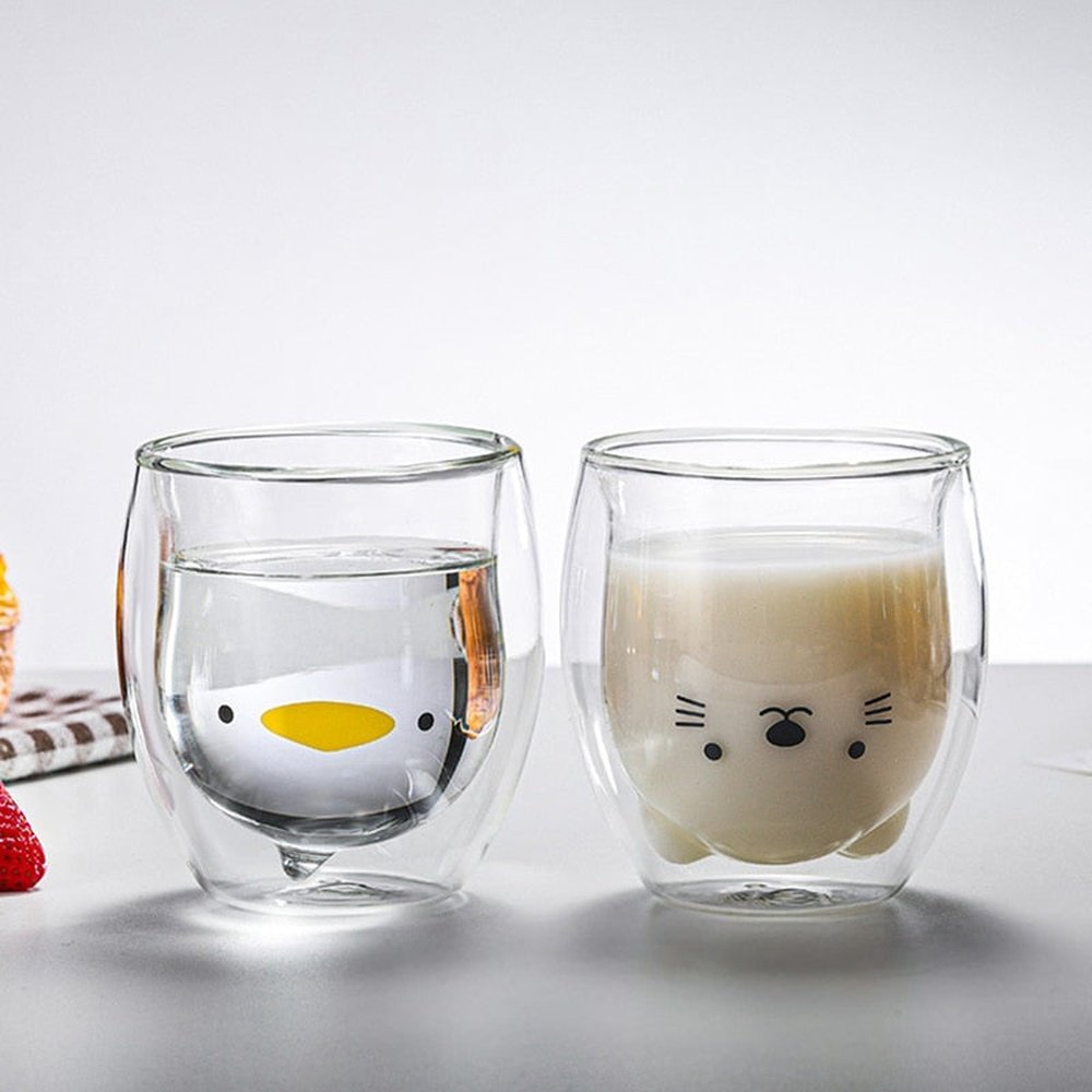 Double-Layer Glass Coffee Cup- Bear / Duck / Cat / Dog-Furever Adorable