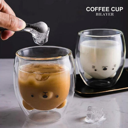 Double-Layer Glass Coffee Cup- Bear / Duck / Cat / Dog-Furever Adorable