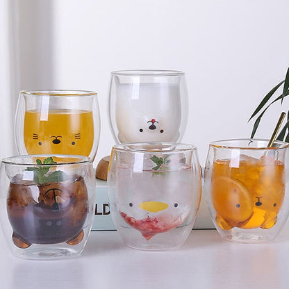 Double-Layer Glass Coffee Cup- Bear / Duck / Cat / Dog-Furever Adorable