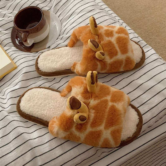 Giraffe Fluffy Slippers-Furever Adorable