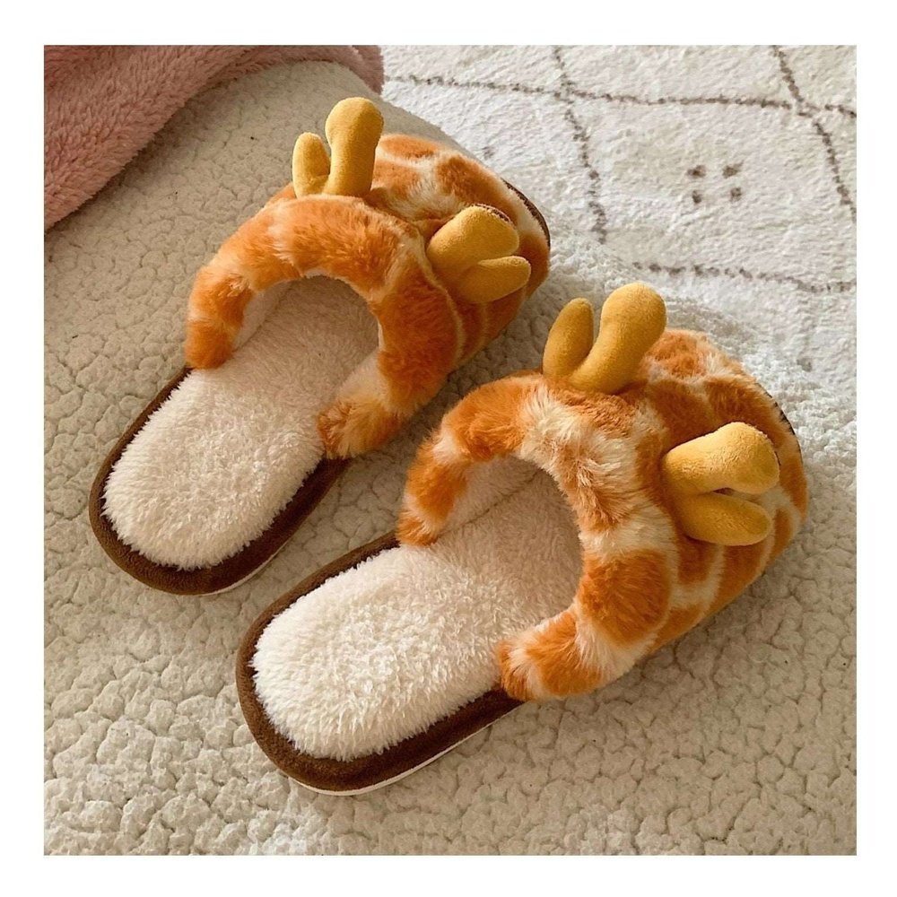 Giraffe Fluffy Slippers-Furever Adorable