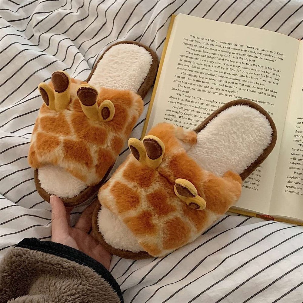 Giraffe Fluffy Slippers-Furever Adorable