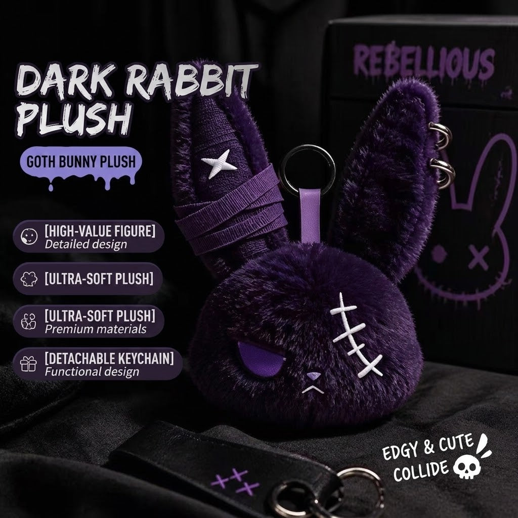Gothic Punk Bad Bunny Plush Bag Charm Keychain Furever Adorable