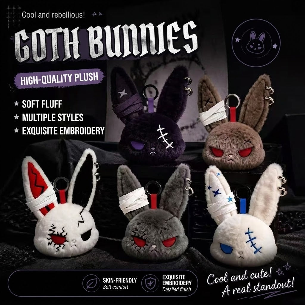 Gothic Punk Bad Bunny Plush Bag Charm Keychain Furever Adorable