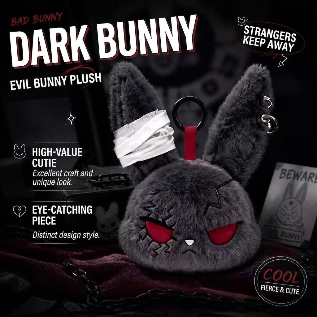 Gothic Punk Bad Bunny Plush Bag Charm Keychain Furever Adorable
