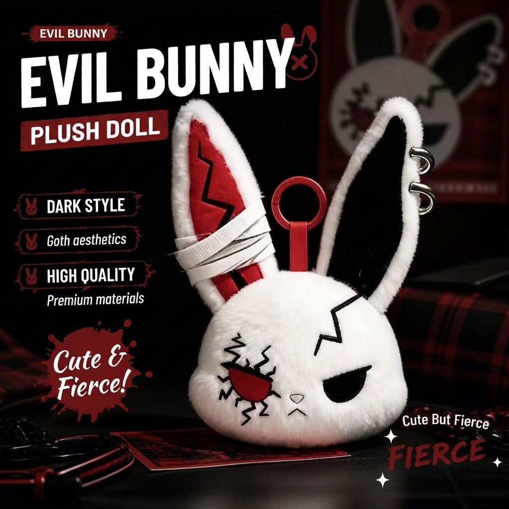 Gothic Punk Bad Bunny Plush Bag Charm Keychain Furever Adorable