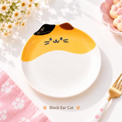 Black Ear Cat ceramic plate in a pastel tabletop setting