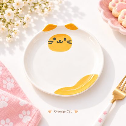 Orange Cat ceramic plate in a pastel tabletop setting