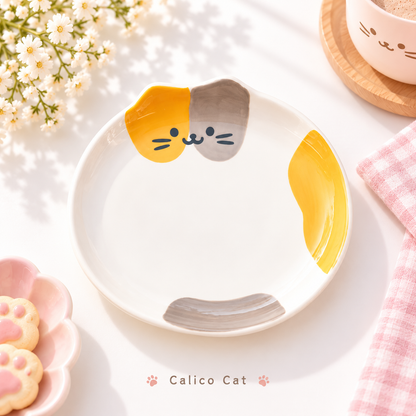 Calico Cat ceramic plate in a pastel tabletop setting