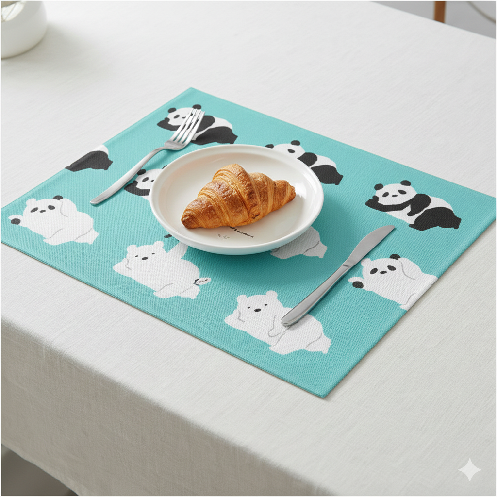 Kawaii Critter Swap-A-Placemat: Panda, Penguin, & Dog Cozy Kitchen Mat Furever Adorable