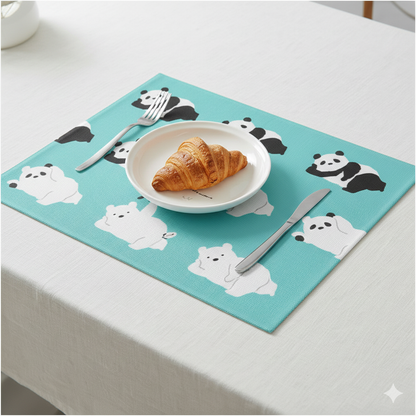 Kawaii Critter Swap-A-Placemat: Panda, Penguin, & Dog Cozy Kitchen Mat Furever Adorable
