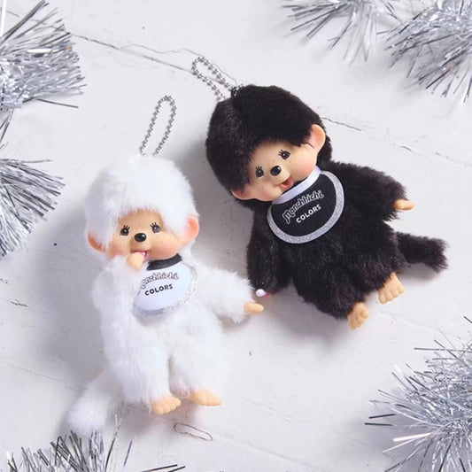 Monchhichi Fluffy Monochrome Keychain Collection - Black & White Kawaii Cutie Buddies Furever Adorable 