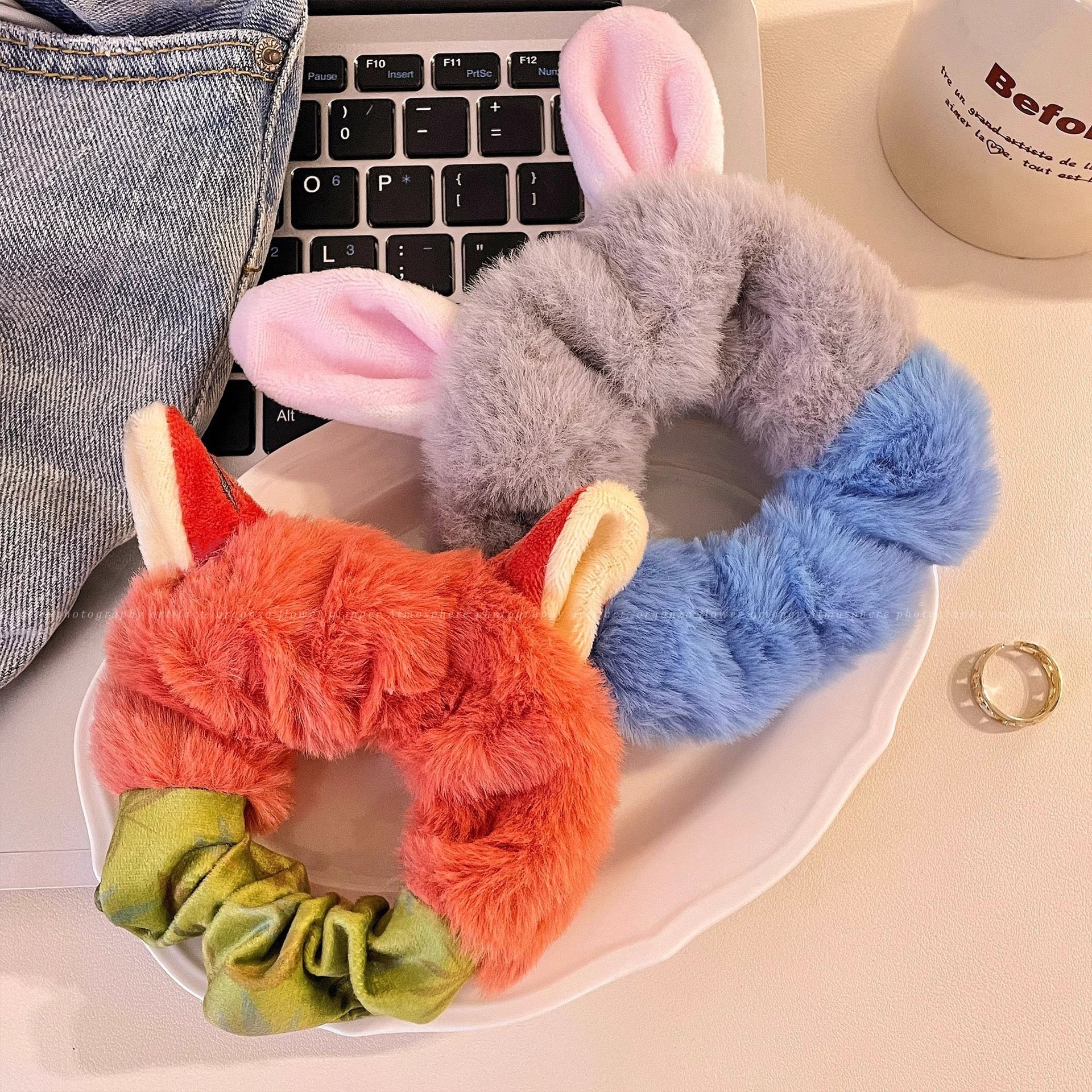 Nick & Judy's Cozy Critter Scrunchie Set - Zootopia-Inspired Fluffy Ears Hair Tie Furever Adorable