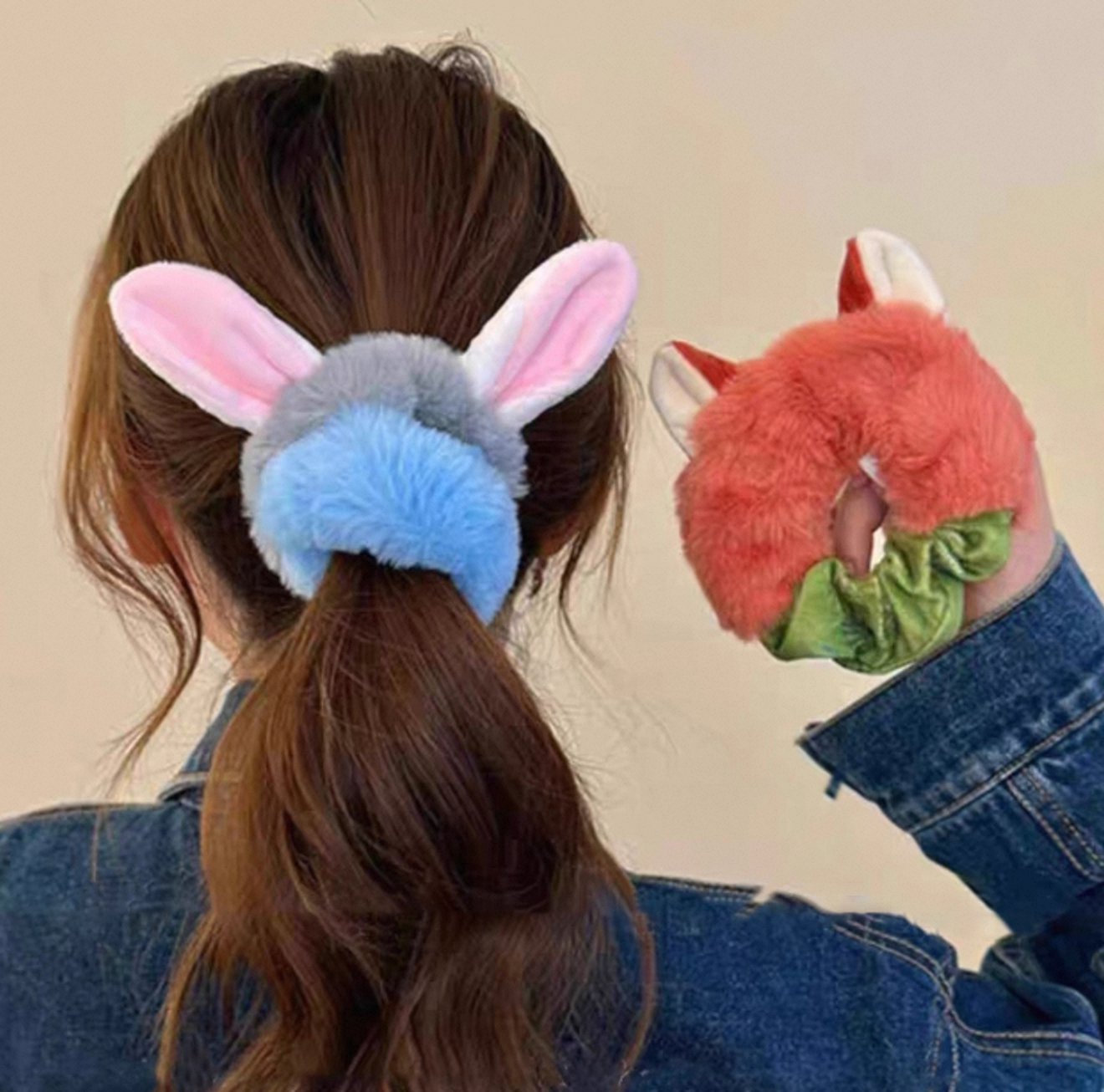 Nick & Judy's Cozy Critter Scrunchie Set - Zootopia-Inspired Fluffy Ears Hair Tie Furever Adorable