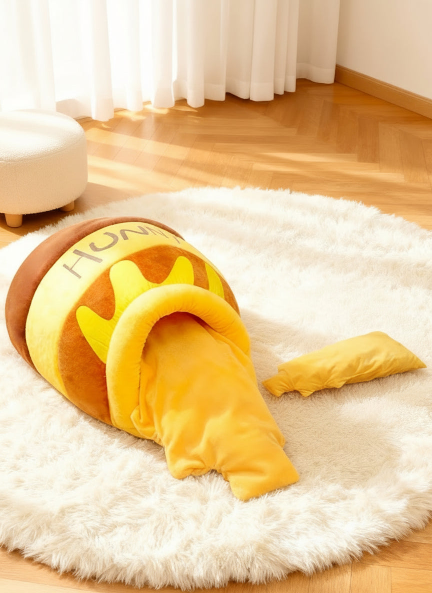 Pawfect Pamper Time: The Fluffy Honey Pot Snuggle Bed for Cats & Small Dogs Furever Adorable 