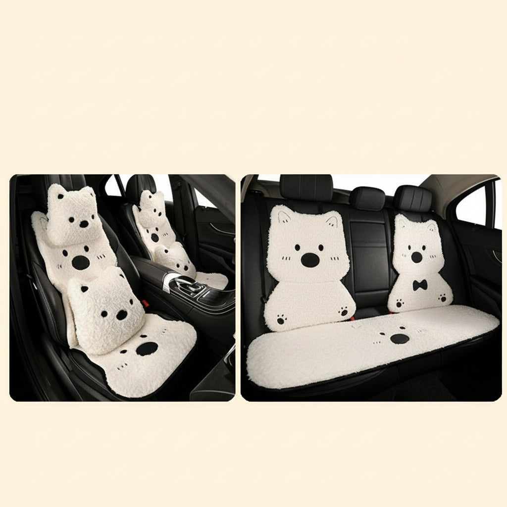 Car seat covers with Dog design in a black car interior