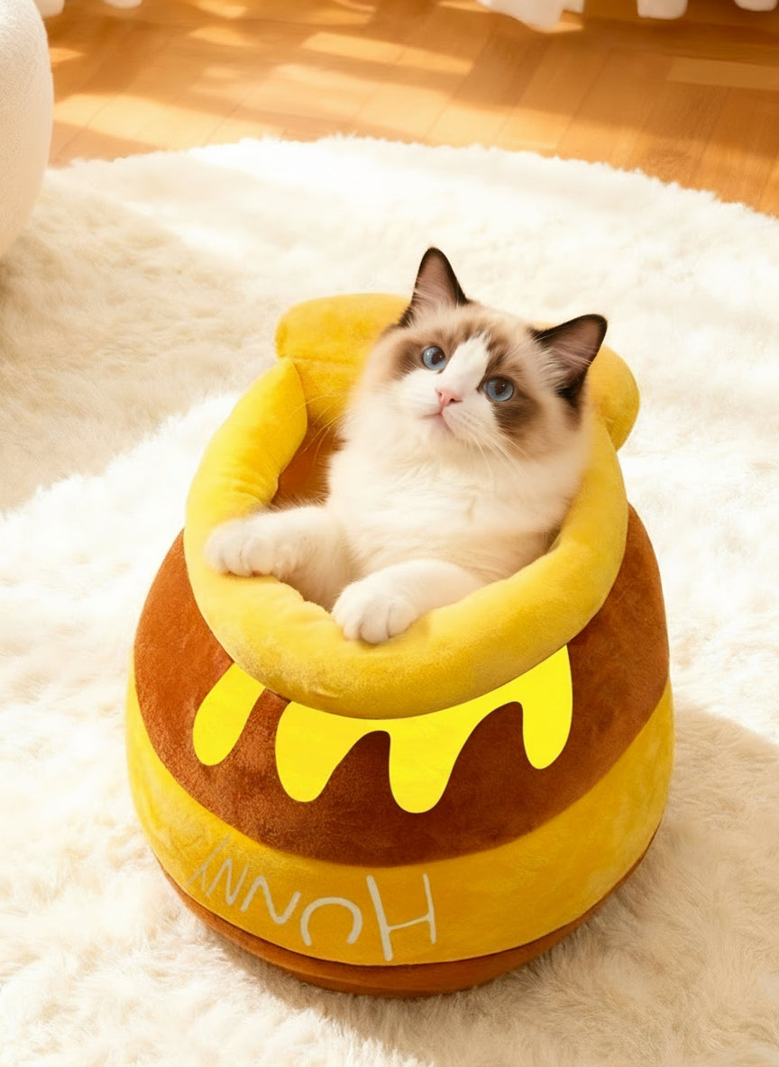 Pawfect Pamper Time: The Fluffy Honey Pot Snuggle Bed for Cats & Small Dogs Furever Adorable 