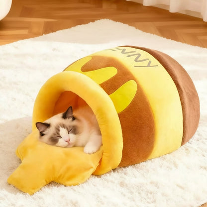 Pawfect Pamper Time: The Fluffy Honey Pot Snuggle Bed for Cats & Small Dogs Furever Adorable 