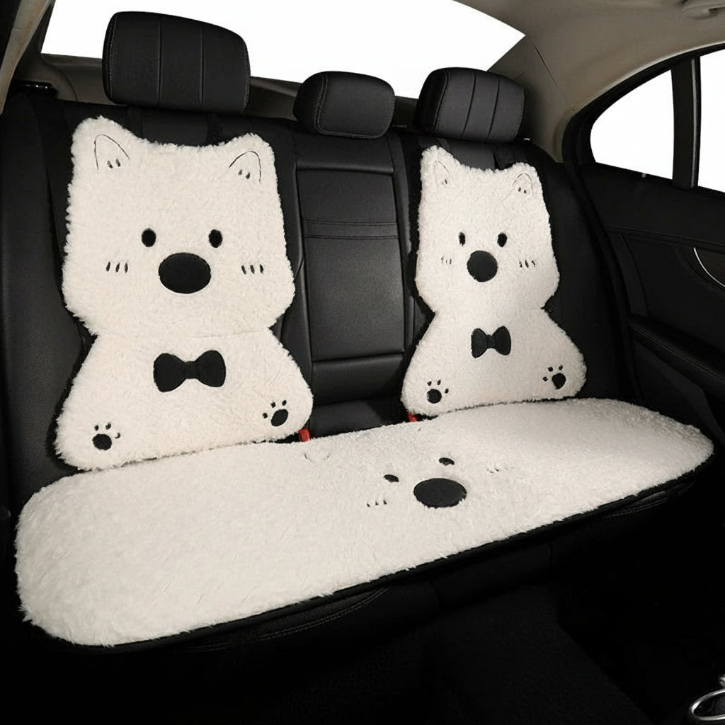 Car seat covers with cartoon dog design on a car interior