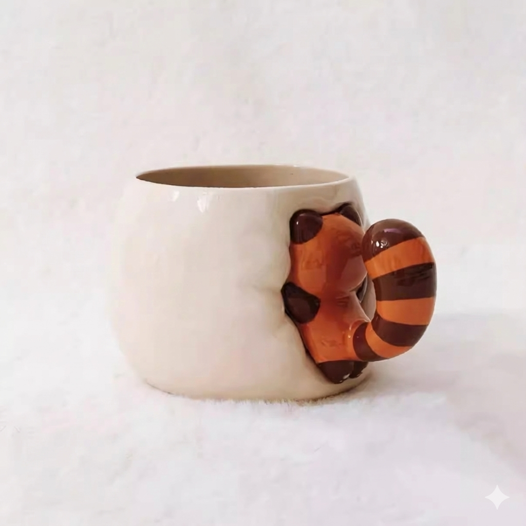 Paw-sitively Cute: Red Panda Hugging Ceramic Mug - Aesthetic & Giftable Coffee Buddy Furever Adorable 