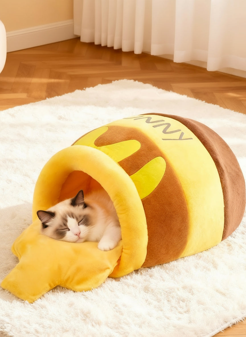 Pawfect Pamper Time: The Fluffy Honey Pot Snuggle Bed for Cats & Small Dogs Furever Adorable 
