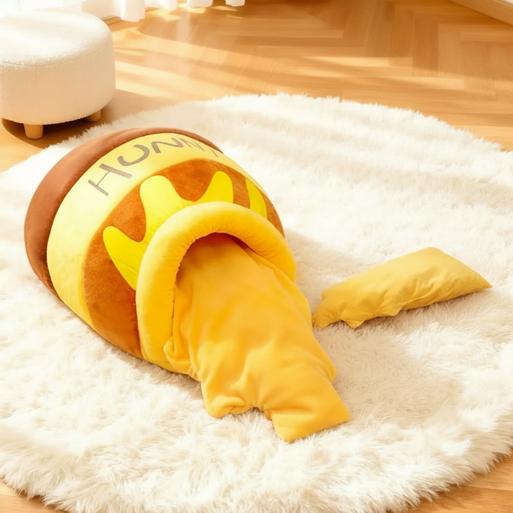 Pawfect Pamper Time: The Fluffy Honey Pot Snuggle Bed for Cats & Small Dogs Furever Adorable 