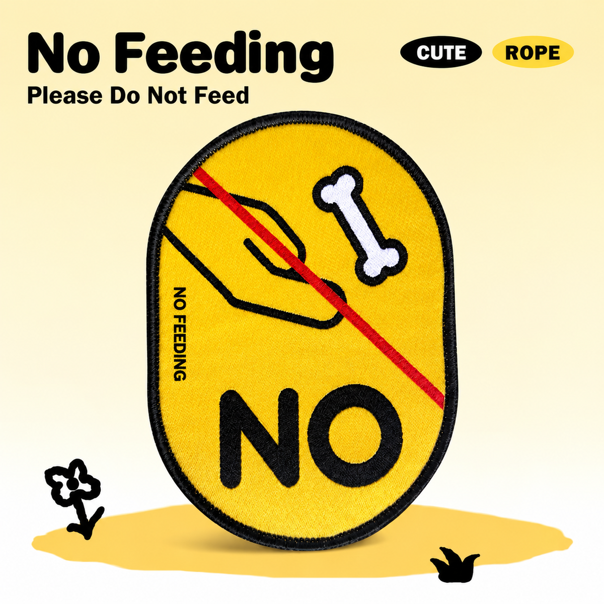 Yellow No Feeding pet social label patch