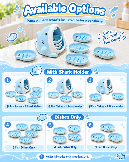 Shark dipping dish set options showing holder bundles and dishes-only quantities