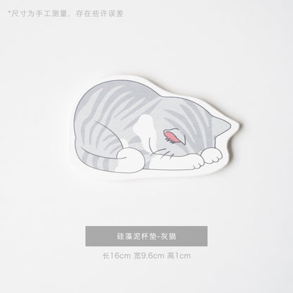 Sleepy Cat Furever Coaster – Diatomaceous Earth Absorbent Pad 🐱☕ Furever Adorable