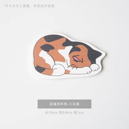 Sleepy Cat Furever Coaster – Diatomaceous Earth Absorbent Pad 🐱☕ Furever Adorable