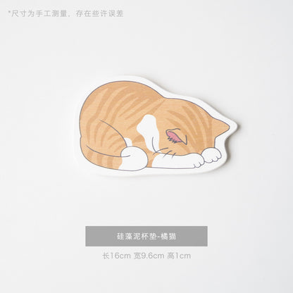 Sleepy Cat Furever Coaster – Diatomaceous Earth Absorbent Pad 🐱☕ Furever Adorable