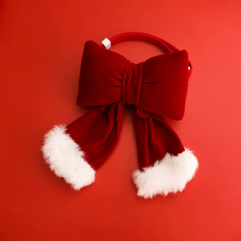 Snuggly Santa Paws Velvet Pet Bow Tie Collar - Festive Red Edition Furever Adorable