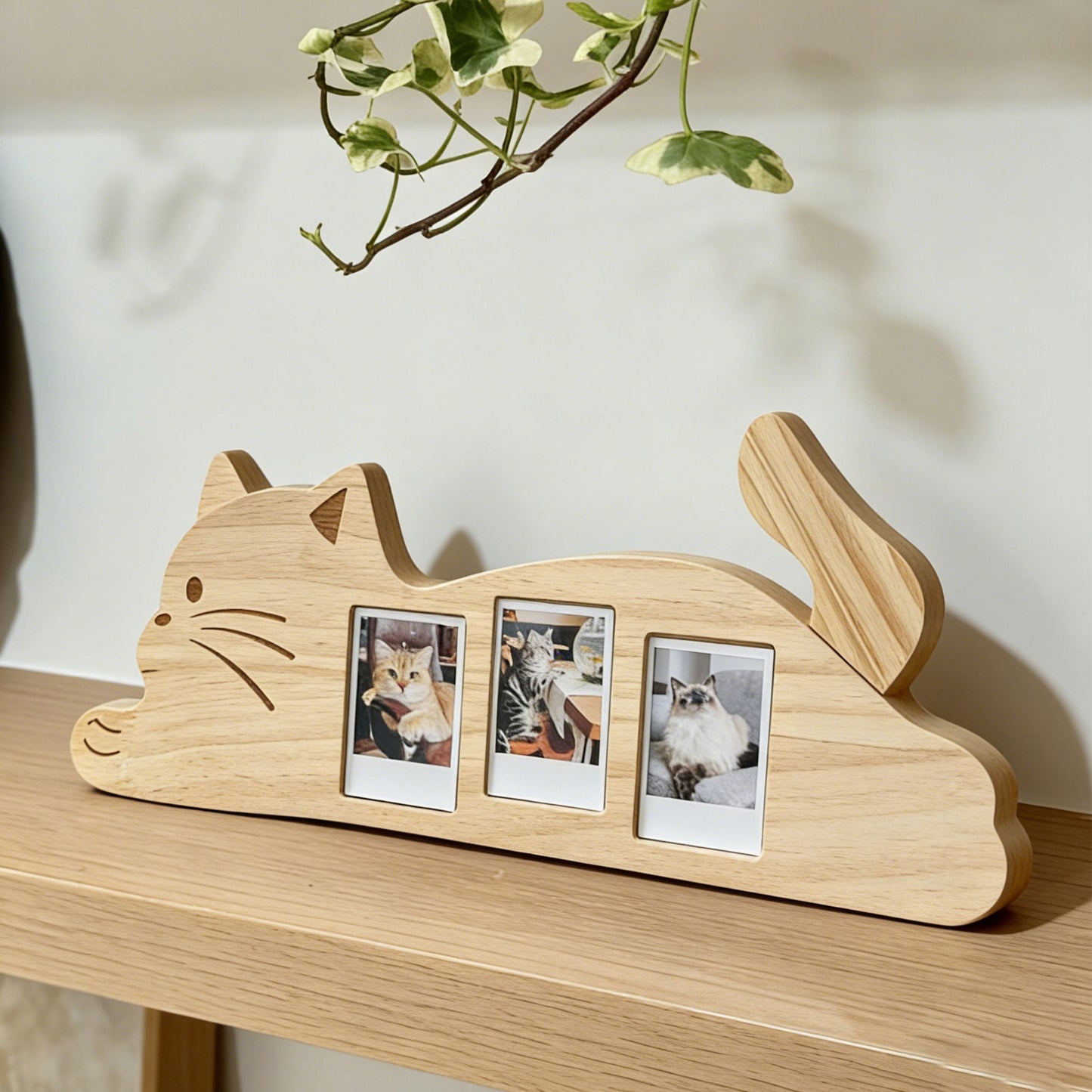 Solid Wood Cat-Shaped Multi-Photo Frame – Aesthetic Pet Memorial & Desktop Display Furever Adorable