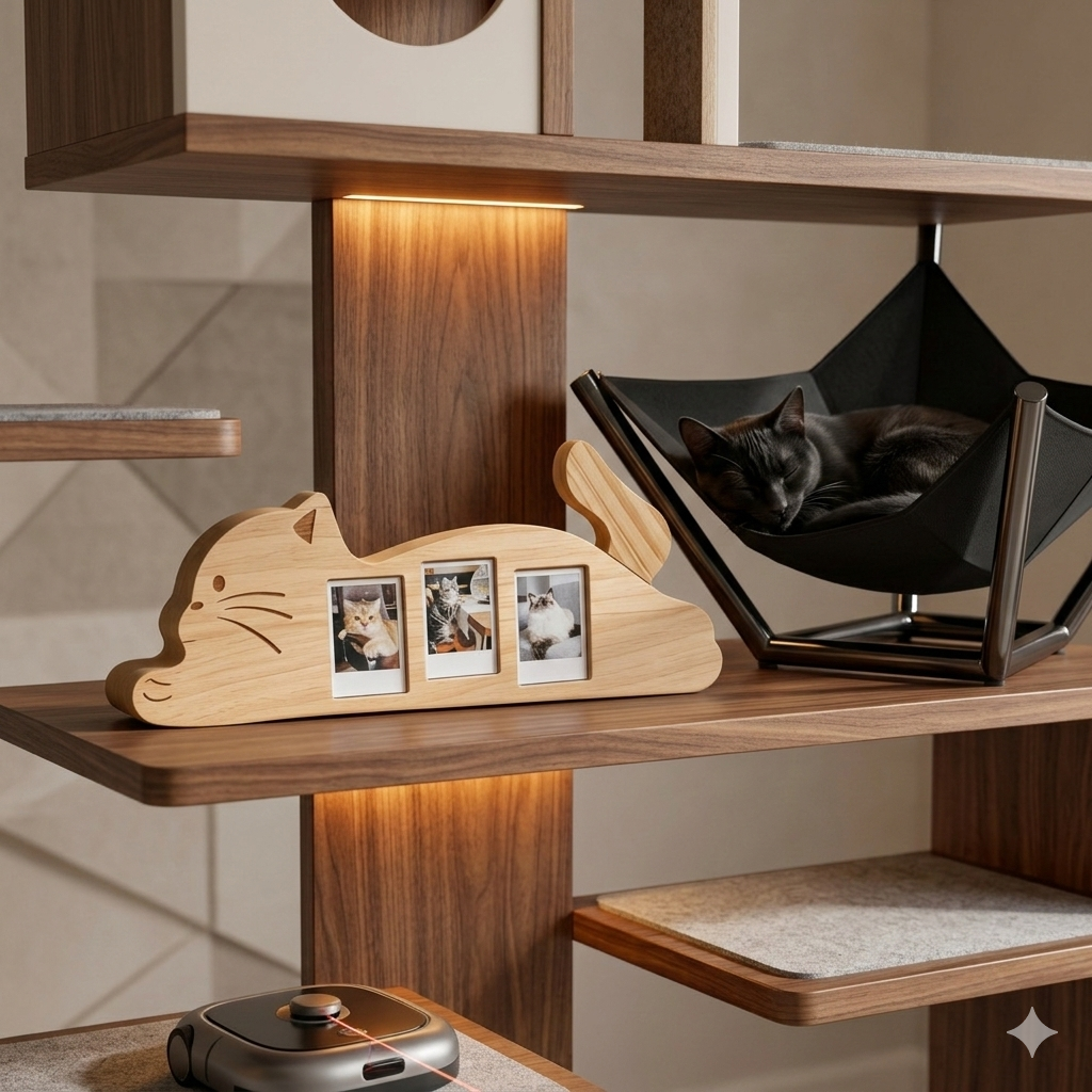 Solid Wood Cat-Shaped Multi-Photo Frame – Aesthetic Pet Memorial & Desktop Display Furever Adorable 