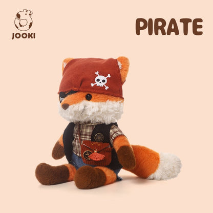 Pirate-themed plush toy with a skull and crossbones hat on a beige background, featuring the brand 'Jooki'.