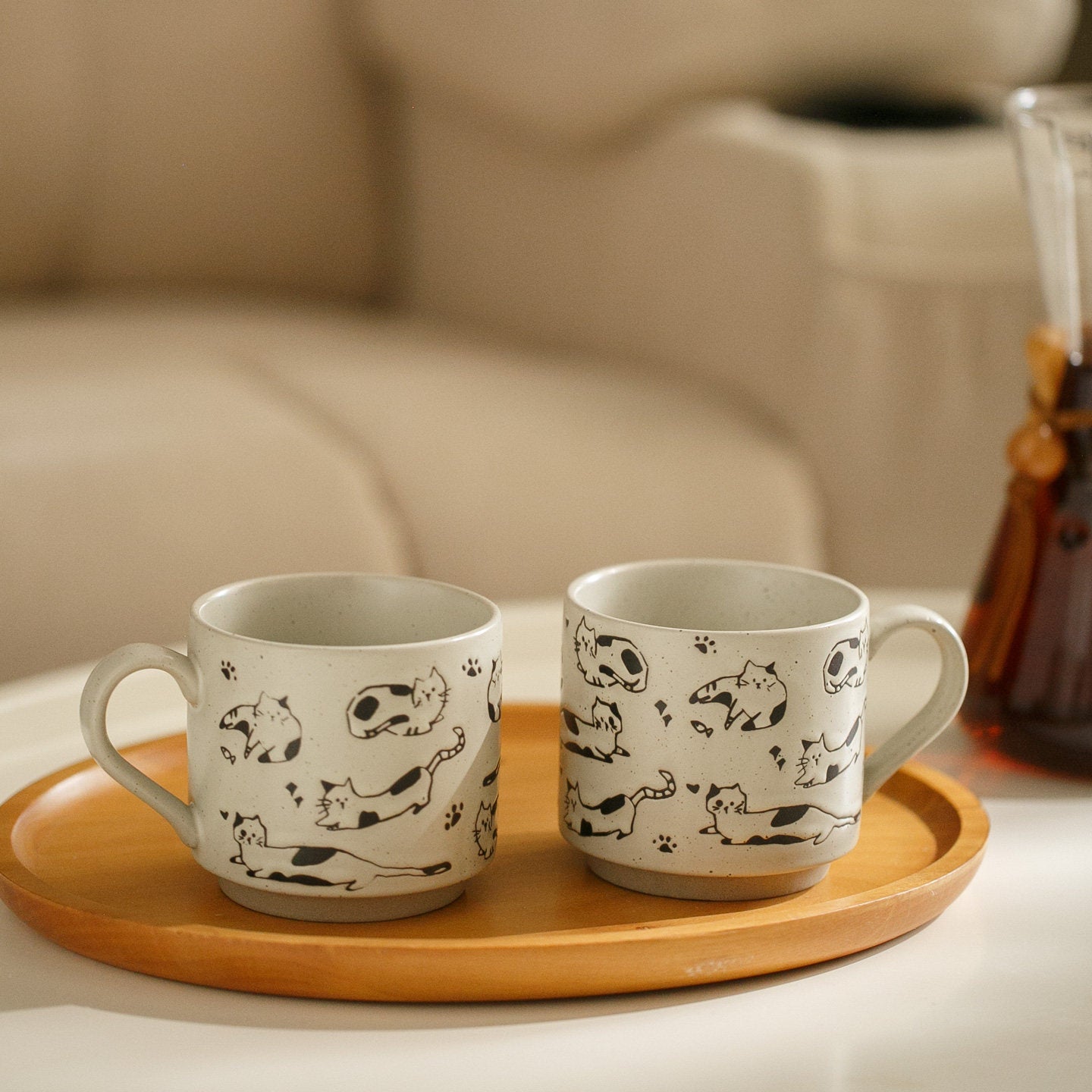 Whiskered Relief Coarse Pottery Mug – Natural Sand-Dotted Edition ✨ Furever Adorable