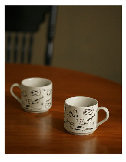 Whiskered Relief Coarse Pottery Mug – Natural Sand-Dotted Edition ✨ Furever Adorable