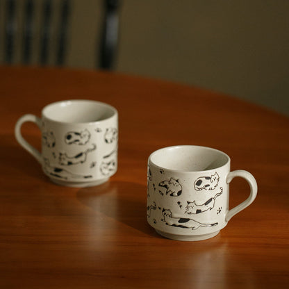 Whiskered Relief Coarse Pottery Mug – Natural Sand-Dotted Edition ✨ Furever Adorable