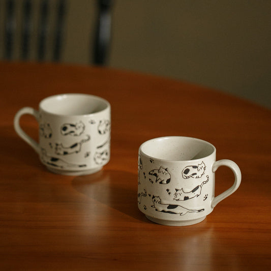 Whiskered Relief Coarse Pottery Mug – Natural Sand-Dotted Edition ✨ Furever Adorable