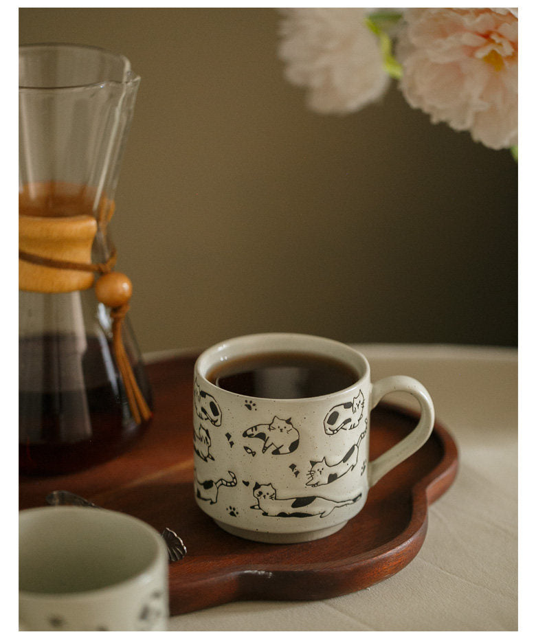 Whiskered Relief Coarse Pottery Mug – Natural Sand-Dotted Edition ✨ Furever Adorable