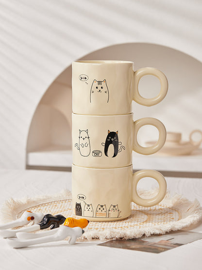 Whiskered Whimsy Ceramic Cat Mug – Chunky Handle Edition ✨ Furever Adorable