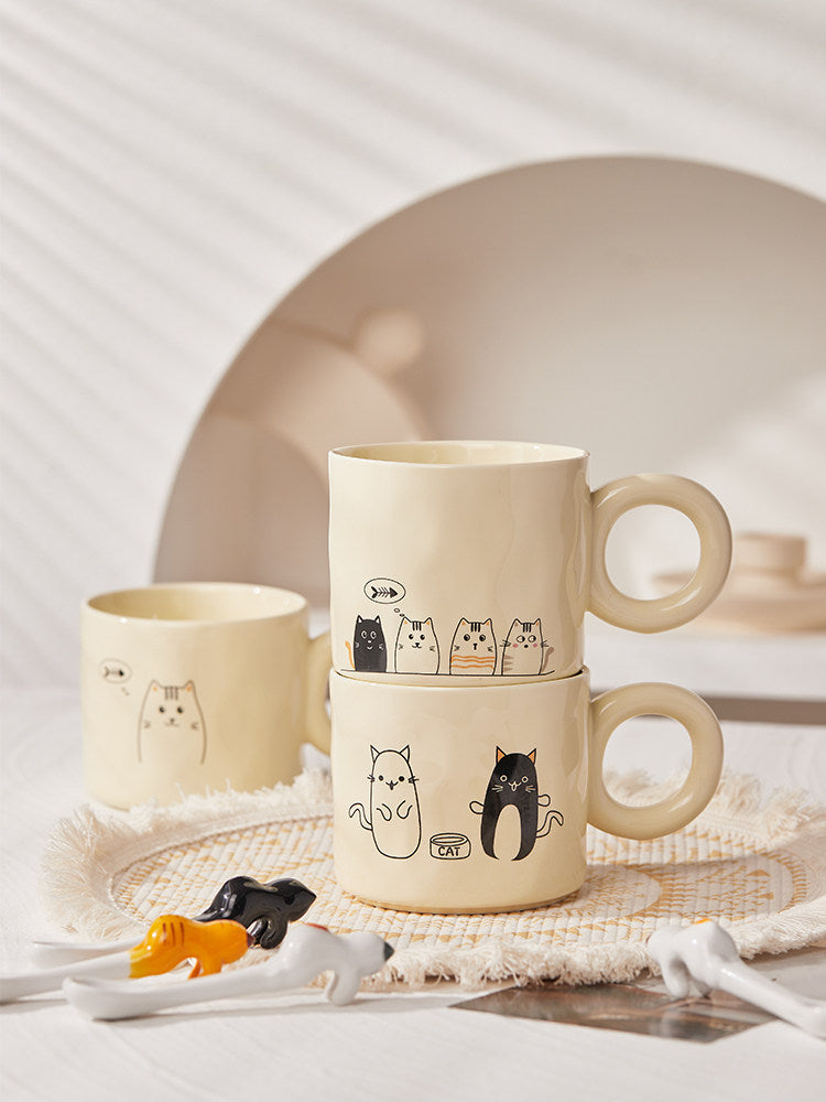 Whiskered Whimsy Ceramic Cat Mug – Chunky Handle Edition ✨ Furever Adorable