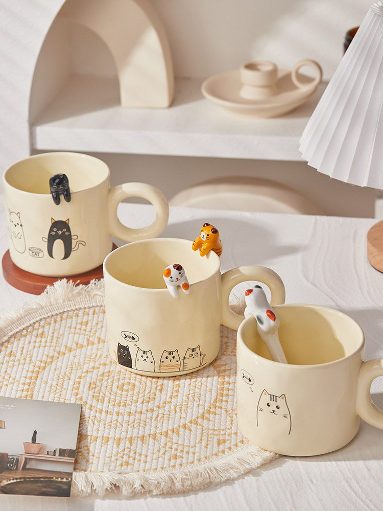 Whiskered Whimsy Ceramic Cat Mug – Chunky Handle Edition ✨ Furever Adorable