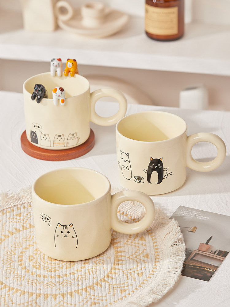 Whiskered Whimsy Ceramic Cat Mug – Chunky Handle Edition ✨ Furever Adorable